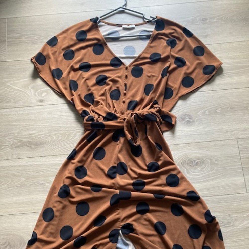 NWT Dex brown and black polka dot midi dress